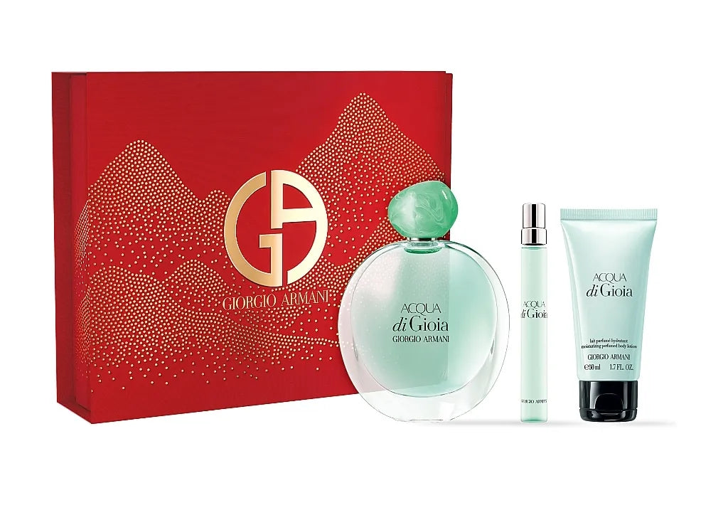 giorgio armani acqua di gioia set perfumes mujer estuche 3 piezas fragancia floral acuática con diseño exclusivo