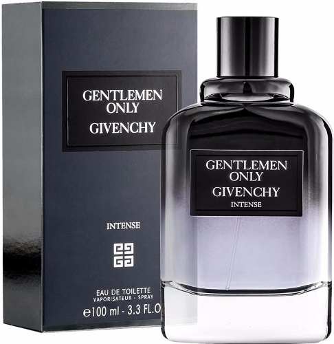 Perfume Givenchy Gentlemen Only Intense 100ml frasco moderno con logo plateado y etiqueta negra