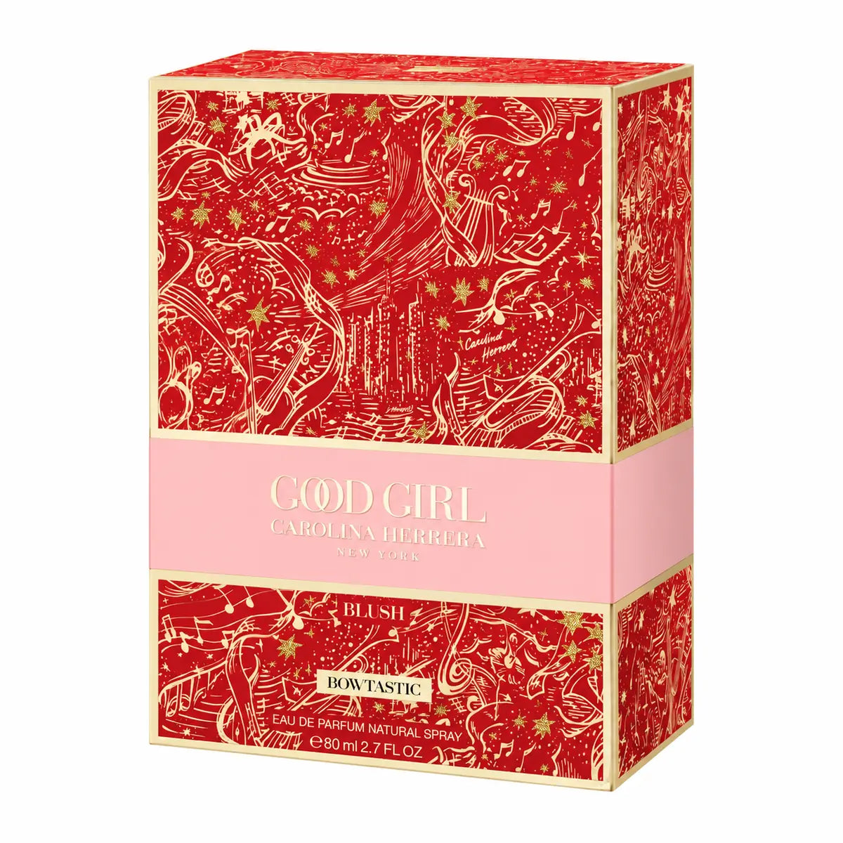 Frasco de Good Girl Blush Bowtastic de Carolina Herrera 80 ml EDP para mujer con diseño de tacón y lazo rosa
