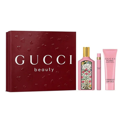 Estuche Gucci Flora Gorgeous Gardenia EDP 100 ml para mujer con perfume, spray de viaje y loción corporal