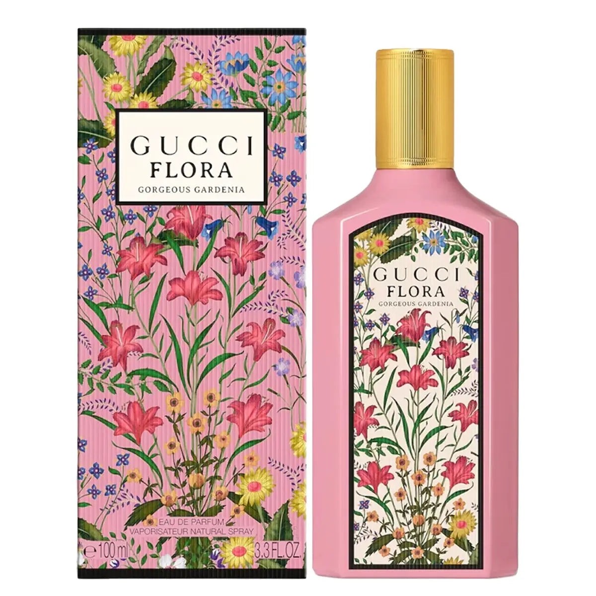 Perfume Gucci Flora Gorgeous Gardenia EDP 100 ml para mujer en frasco rosa vaporizador