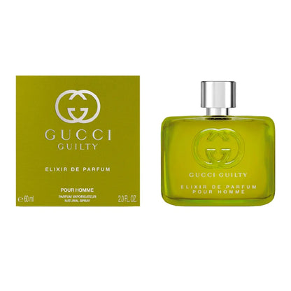 Frasco del perfume Gucci Guilty Elixir Hombre 60 ml con diseño elegante y tonos intensos