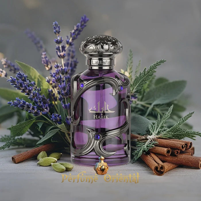 Vista frontal del perfume Habik For Men mostrando el frasco elegante y robusto