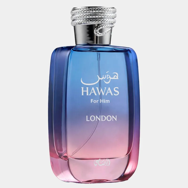 Frasco Hawas London Rasasi 100ml diseño elegante masculino