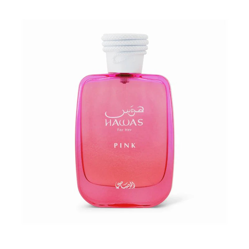 imagen de la caja y presentación completa del perfume Hawas Pink Rasasi mujer