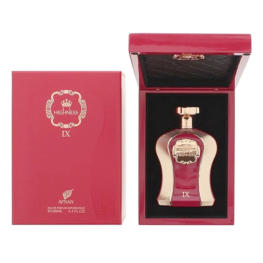 Vista frontal del perfume Highness IX Afnan fragancia unisex sofisticada