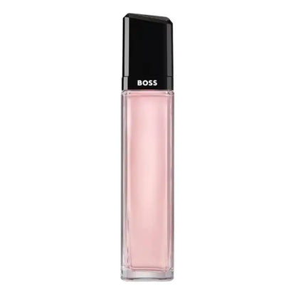 Vista frontal del frasco Hugo Boss Femme 75 ml con fragancia rosada
