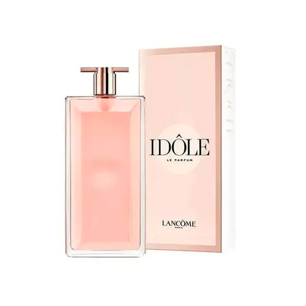 frasco perfume idole le parfum lancome mujer 75 ml con diseño delgado y elegante color rosado