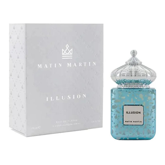 fotografia del perfume illusion matin martin en vista frontal mostrando el frasco completo