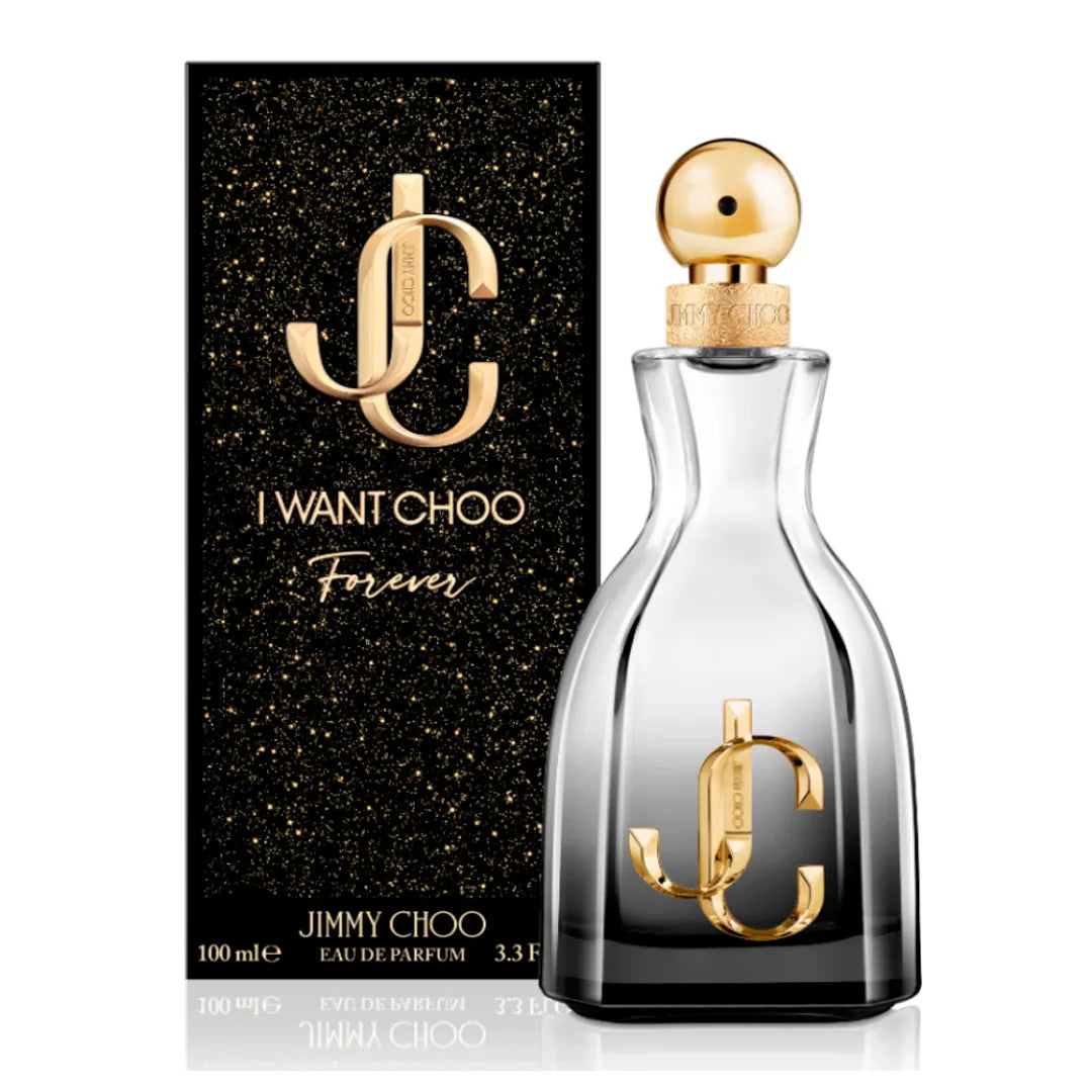 fotografia del perfume i want choo forever jimmy choo en vista frontal mostrando el frasco negro