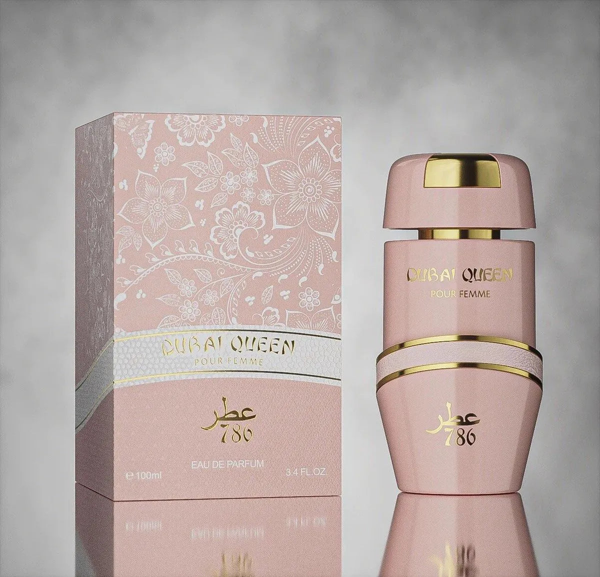 Caja y frasco del perfume Dubai Queen Jo Milano 100ml Eau de Parfum vista frontal detallada