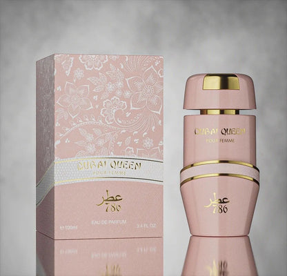 Caja y frasco del perfume Dubai Queen Jo Milano 100ml Eau de Parfum vista frontal detallada