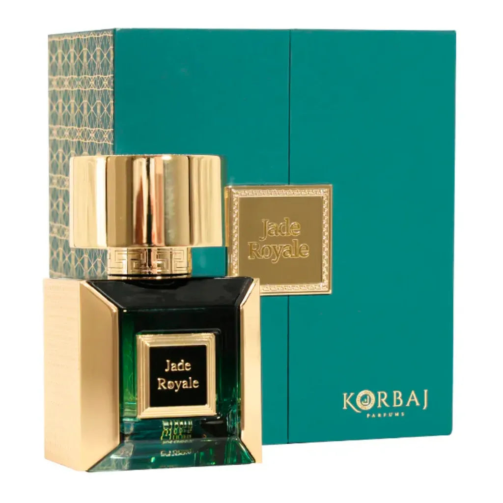 fotografia del perfume korbaj jade royale en vista frontal mostrando el frasco completo