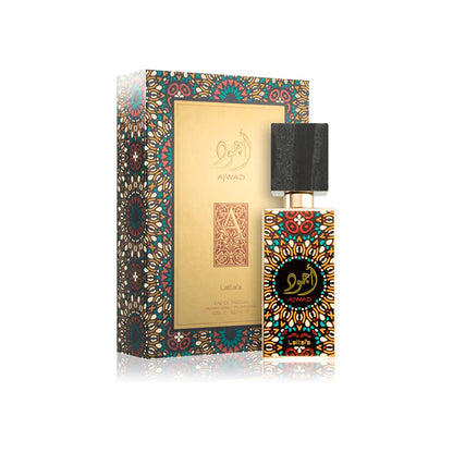 Vista lateral del perfume Lattafa Ajwad Eau De Parfum Unisex 60ml