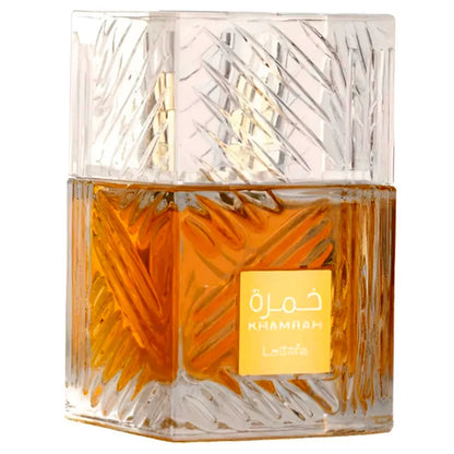 Frasco Lattafa Khamrah 100 ml diseño elegante y lujoso