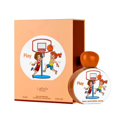 perfume lattafa pride play eau de parfum 75 ml para niños con frasco colorido y diseño moderno sobre fondo blanco