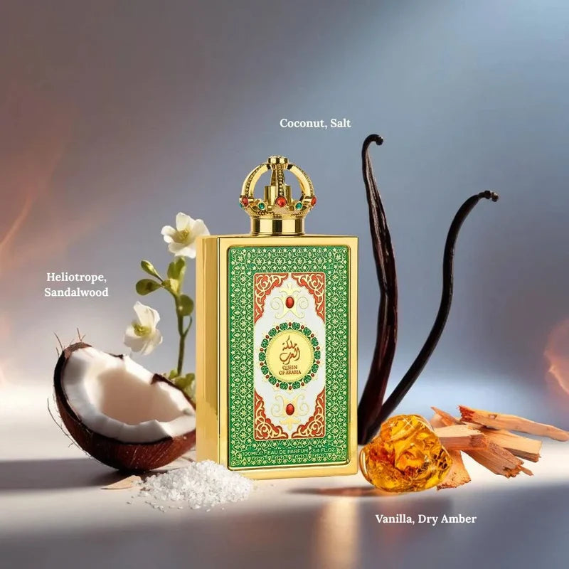 Vista lateral del perfume Lattafa Queen Of Arabia 100ml