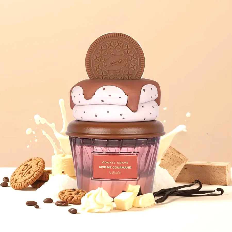 Frasco del perfume Lattafa Cookie Crave con diseño atractivo