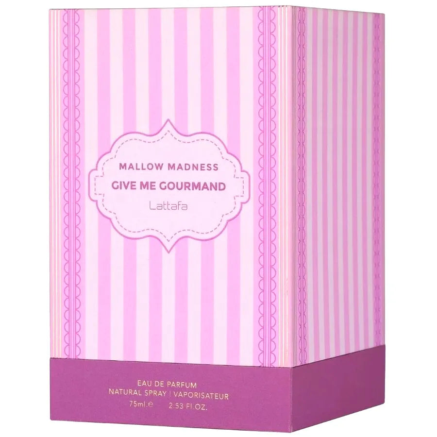 Frasco del perfume Lattafa Mallow Madness con diseño atractivo