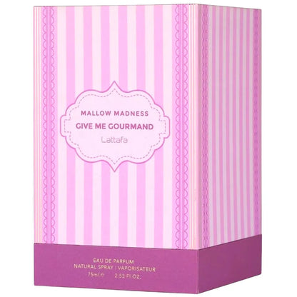 Frasco del perfume Lattafa Mallow Madness con diseño atractivo