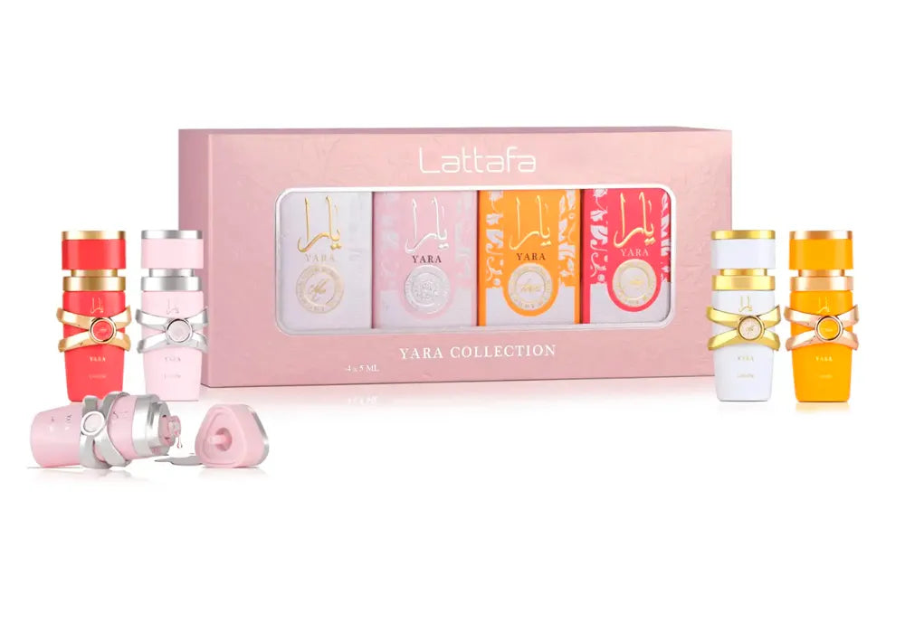 lattafa yara collection estuche perfumes 4x5ml edp para mujer con fragancias florales orientales en cuatro frascos miniatura de 5ml