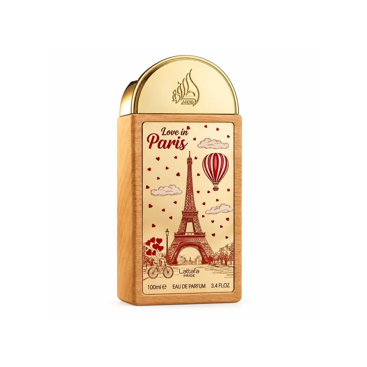 frasco de perfume love in paris de lattafa edp 100 ml unisex con diseño elegante