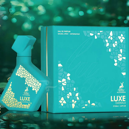 Vista lateral del perfume Luxe Emerald Maison Alhambra 100ml