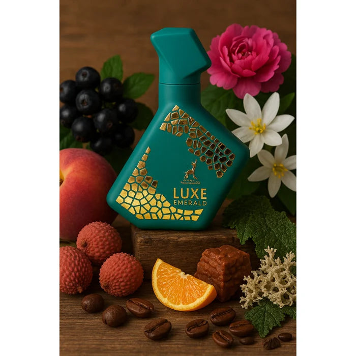 Vista lateral del perfume Luxe Emerald Maison Alhambra 100ml