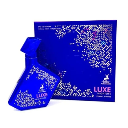 imagen del perfume maison alhambra luxe nightlife mostrando su frasco oscuro con reflejos dorados elegantes