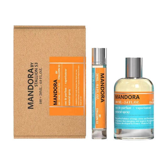 frasco del perfume mandora by stallion 53 100 ml eau de parfum con diseño elegante y tonos oscuros