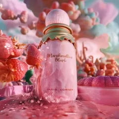 Imagen del perfume Marshmallow Blush Paris Corner con botella y empaque completo en disposición organizada