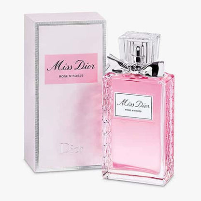 frasco de perfume miss dior rose n roses de 100 mililitros con diseño floral y lazo