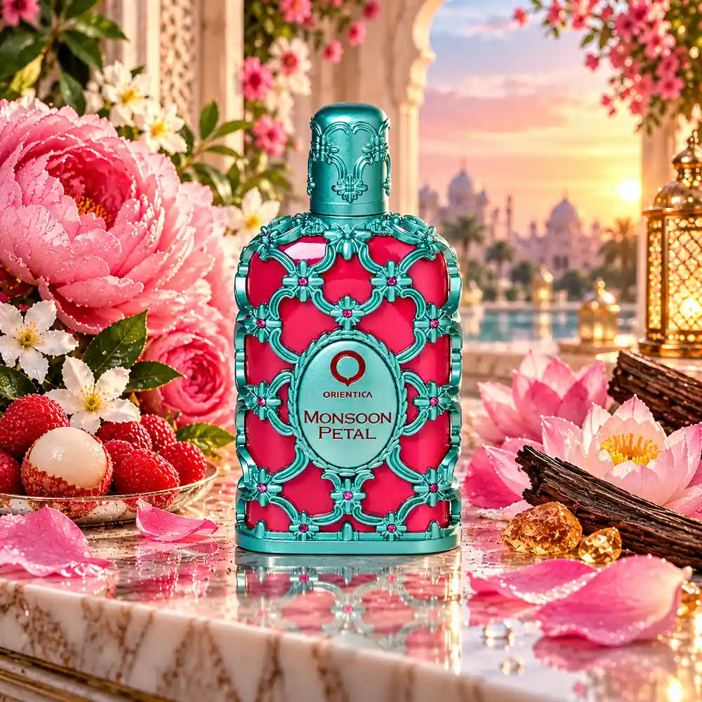 vista completa de orientica monsoon petal edp 80 ml, fragancia fresca unisex