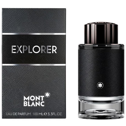 Perfume Mont Blanc Explorer EDP 100ml frasco elegante con logo blanco y textura rocosa