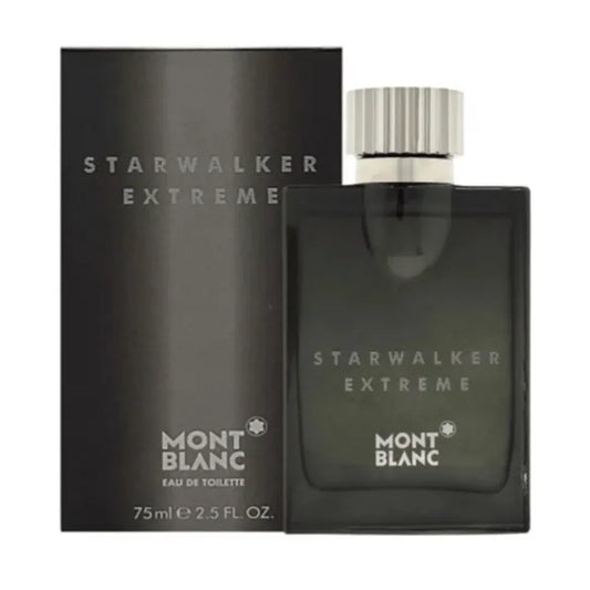 imagen del perfume montblanc starwalker extreme mostrando su frasco azul elegante con detalles metálicos