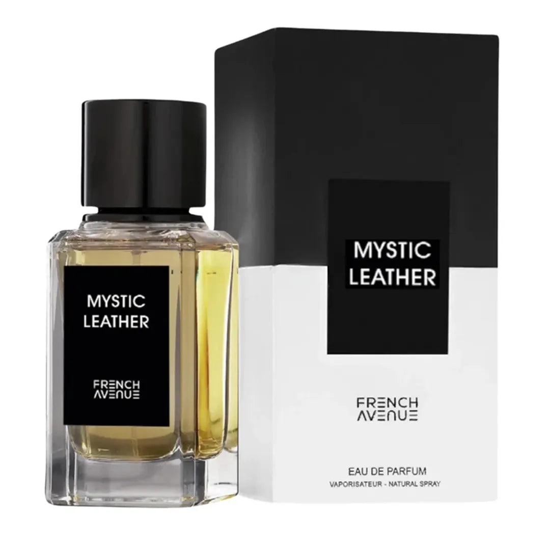 imagen del perfume Mystic Leather French Avenue 100ml en vista frontal mostrando el frasco