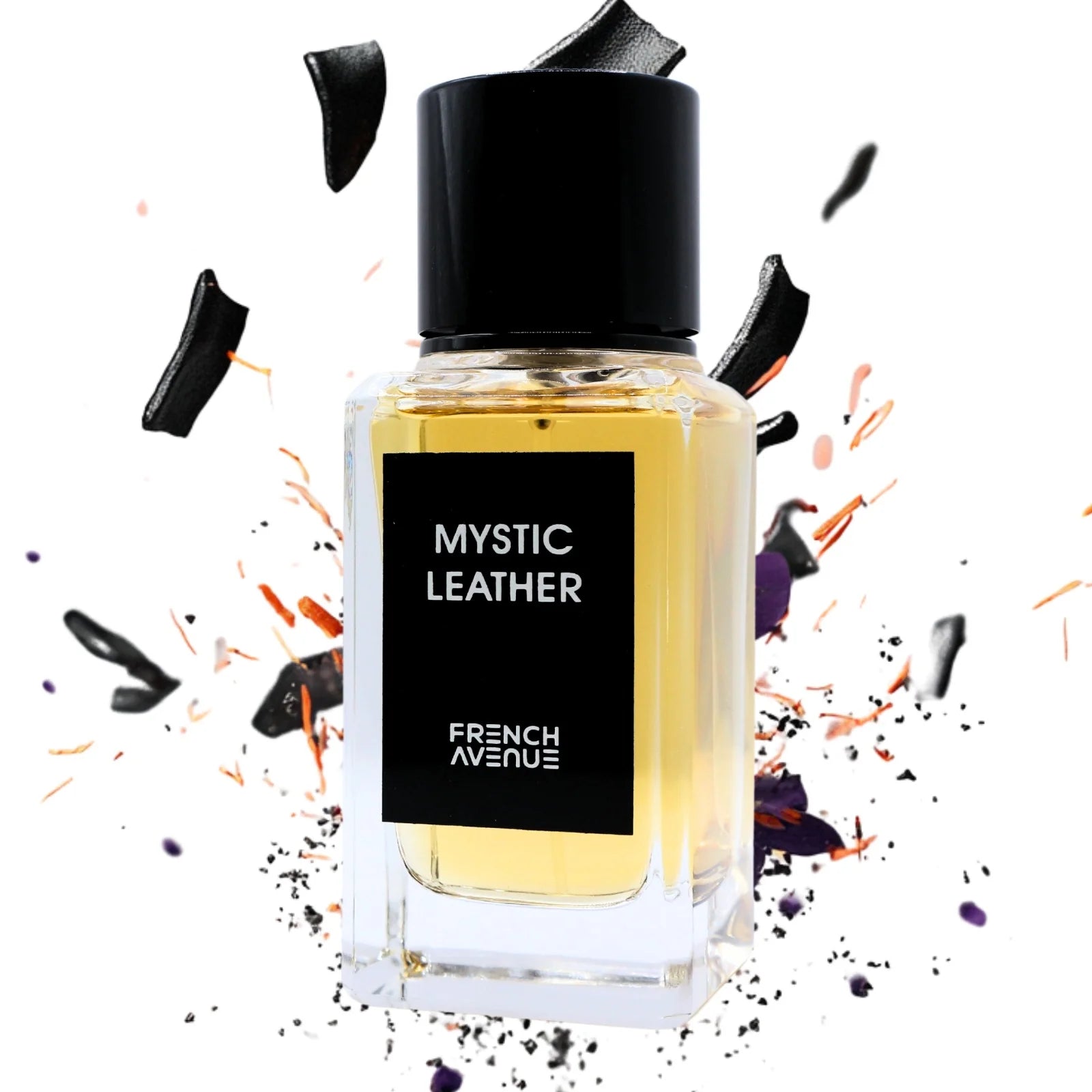 presentación completa del perfume Mystic Leather French Avenue con frasco y caja