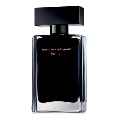 Detalle del frasco Narciso Rodriguez For Her EDT 100 ml con notas de almizcle y ámbar.