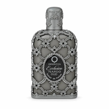 frasco orientica nardo oud extrait de parfum 80 ml unisex sobre fondo blanco