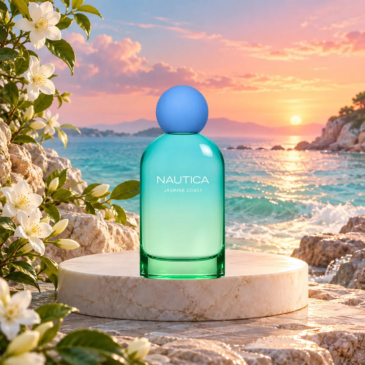 perfume nautica jasmine coast edp 100 ml para mujer en ambiente costero con jazmín
