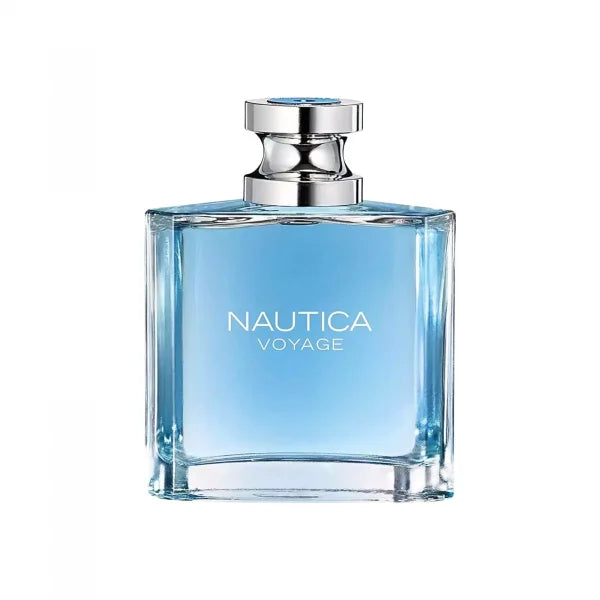 imagen del perfume nautica voyage para hombre eau de toilette de 100ml mostrando su fragancia amaderada acuática y diseño limpio