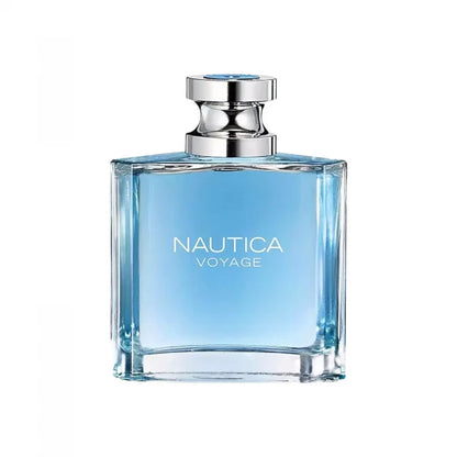 imagen del perfume nautica voyage para hombre eau de toilette de 100ml mostrando su fragancia amaderada acuática y diseño limpio