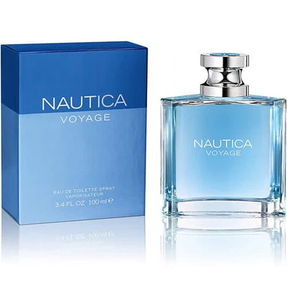 perfume nautica voyage 100 ml eau de toilette vista del frasco para hombre con diseño transparente y azul marino