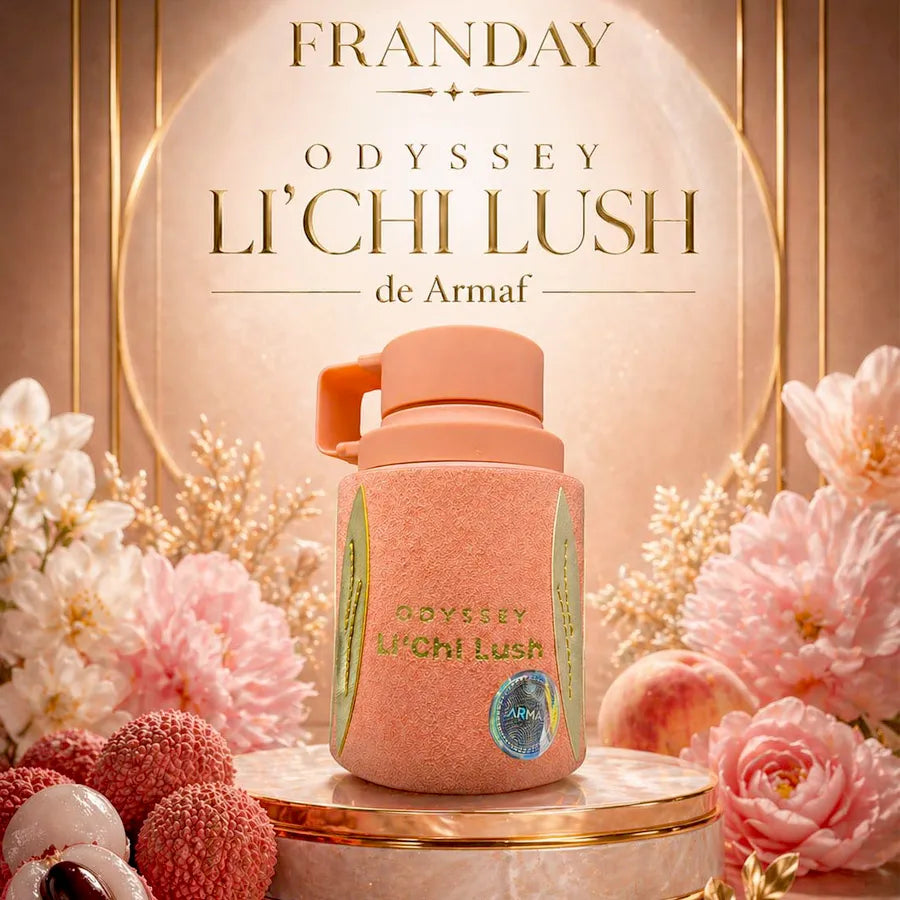 Frasco del perfume Armaf Odyssey Lichi Lush con diseño elegante