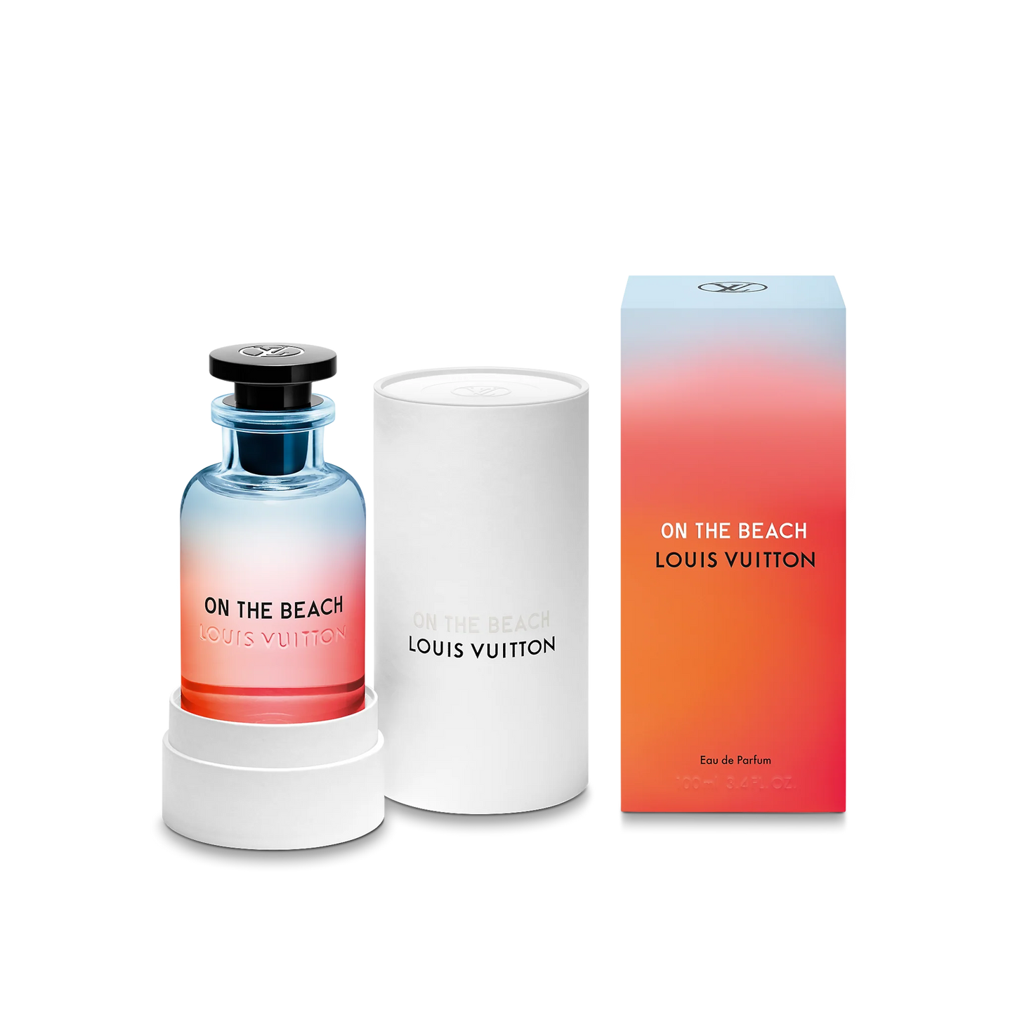 Presentación completa del perfume On The Beach con frasco y caja