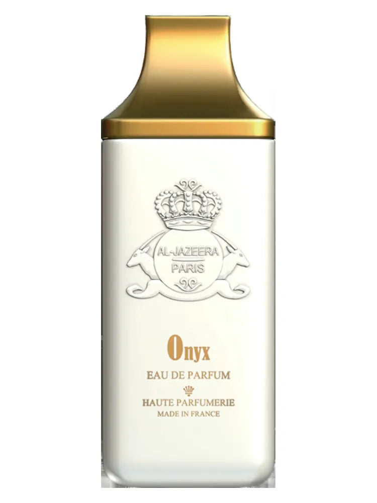 detalle del frasco del perfume onyx de al jazeera resaltando su estilo sofisticado y aroma amaderado oriental