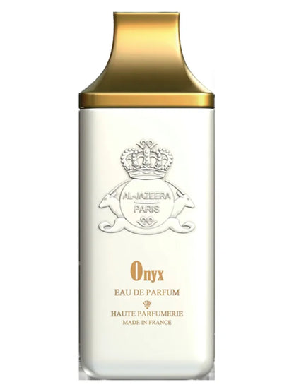 detalle del frasco del perfume onyx de al jazeera resaltando su estilo sofisticado y aroma amaderado oriental