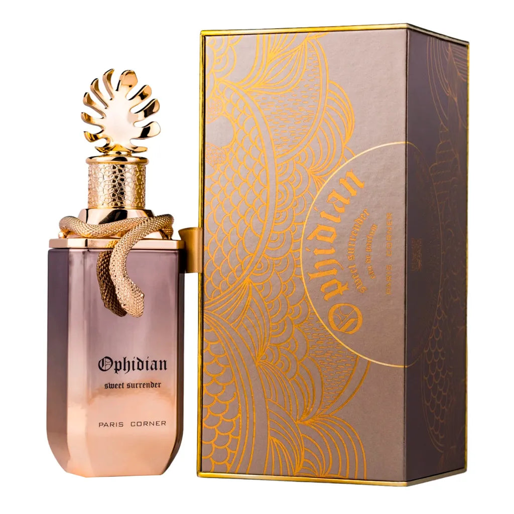 frasco del perfume ophidian sweet surrender paris corner 100 ml con su diseño elegante sobre fondo claro