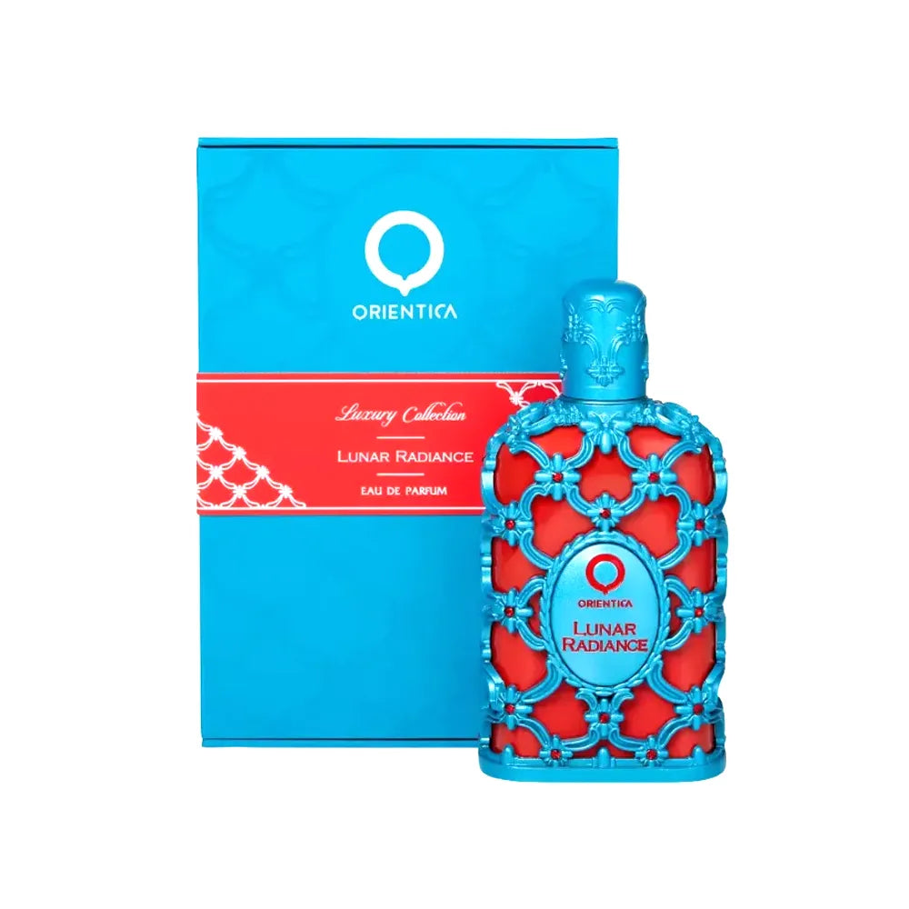 frasco de orientica lunar radiance edp 80 ml unisex sobre fondo limpio