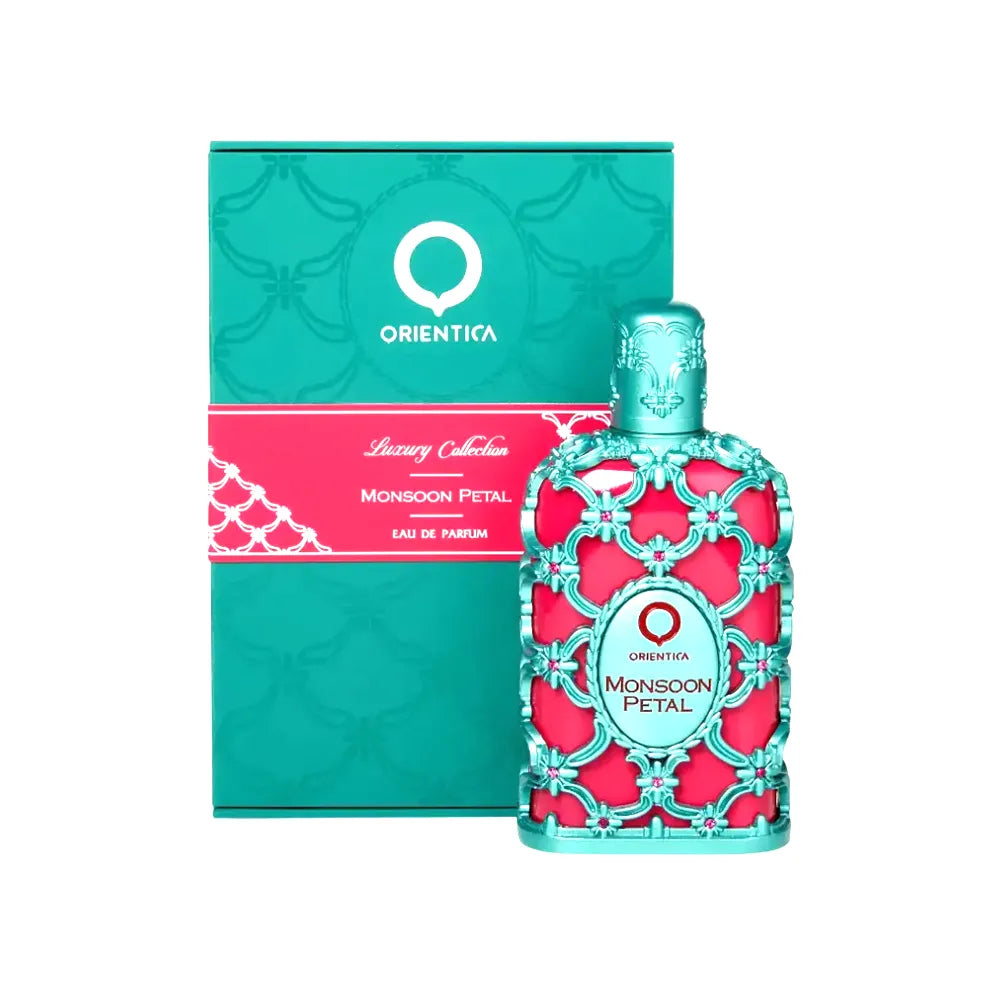 frasco de orientica monsoon petal edp 80 ml unisex sobre fondo limpio